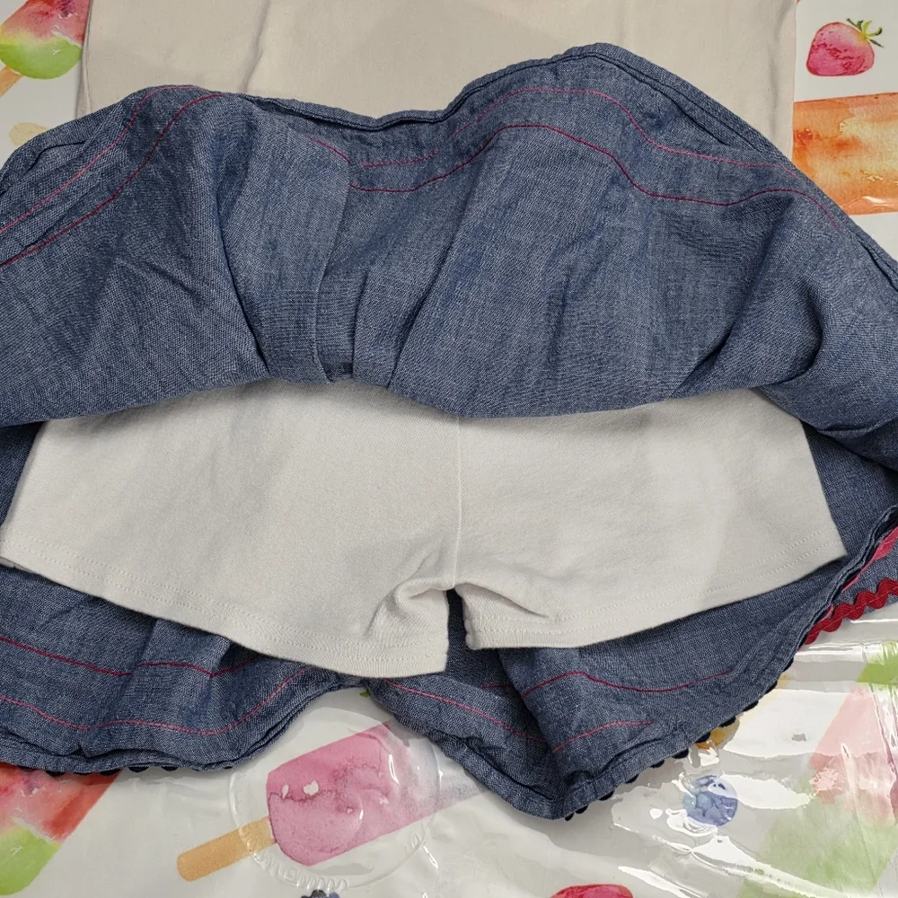 Girls Gymboree Classroom Pink Owl Books & Blue Chambray Skort Outfit Set Size 7